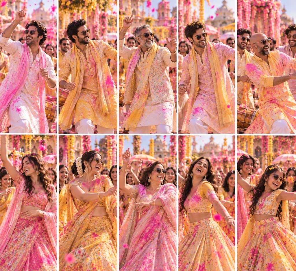 Look Book for Phoolon ki Holi — pastel yellow and pink festive wear